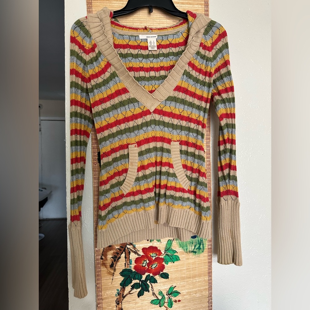 DKNY Multicolor Striped V-Neck Sweater